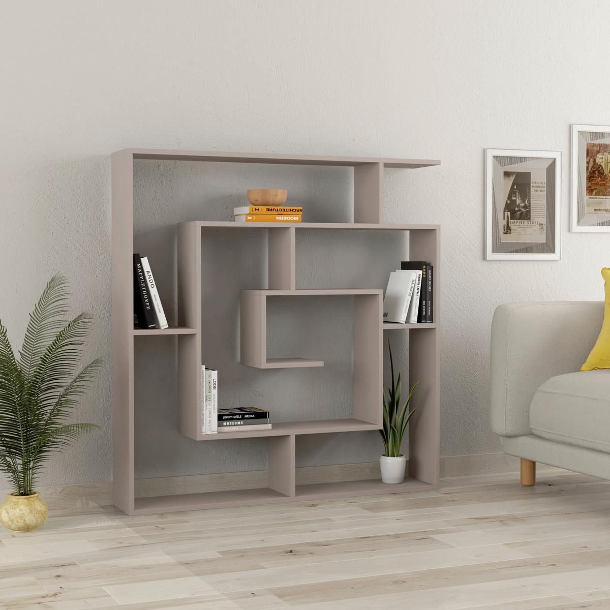 Bücherwand Labirent, Mokka B: 125 cm - Mokka, Design, Holzwerkstoff (125/129/22cm) - Livetastic