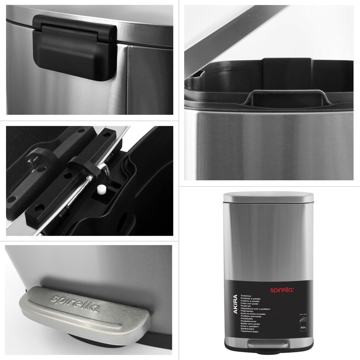 Treteimer Akira 50l Silberf. Metall Lbh: 42,7x29,7x64,3 Cm - Silberfarben/Schwarz, Basics, Kunststoff/Metall (42,7/29,7/64,3cm) - Spirella