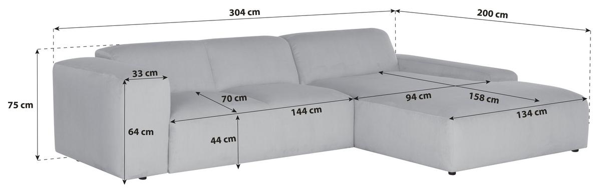 ECKSOFA Hannah Beige S: 304x200cm - Beige/Schwarz, Design, Textil (304/200cm) - MID.YOU