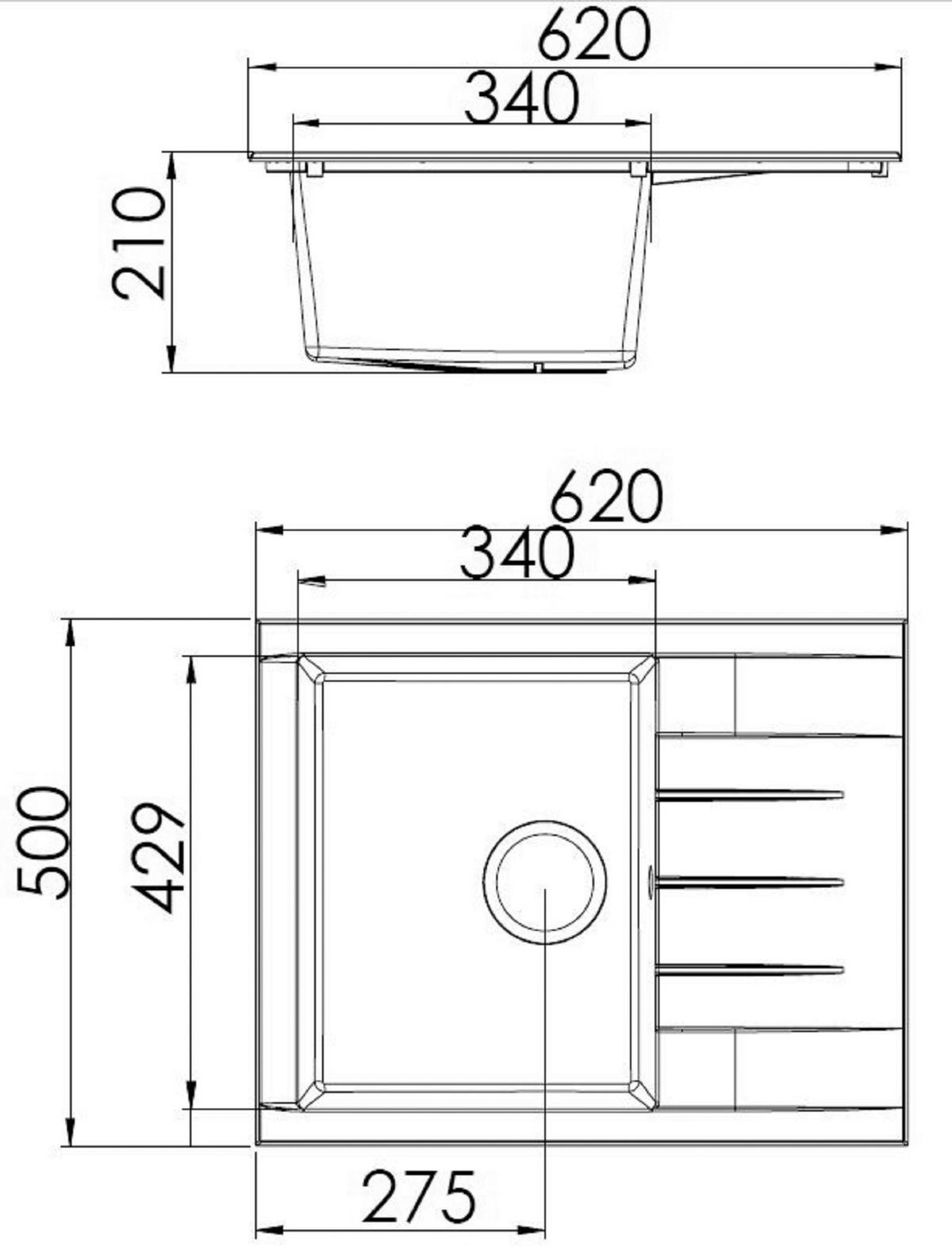 Spüle Houston Grau 62x21 Cm - Grau, Basics, Glas/Kunststoff (62/21/50cm) - Respekta