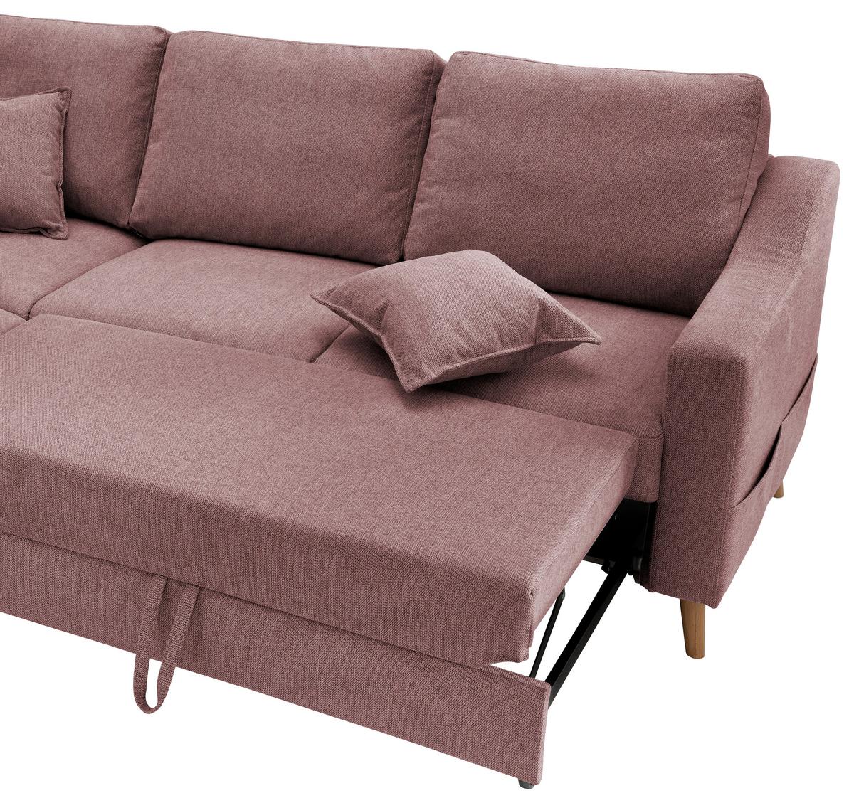 Ecksofa mit Schlaffunktion Valentina mit Kissen Rosa - Rosa/Naturfarben, KONVENTIONELL, Textil (200/230cm) - P & B
