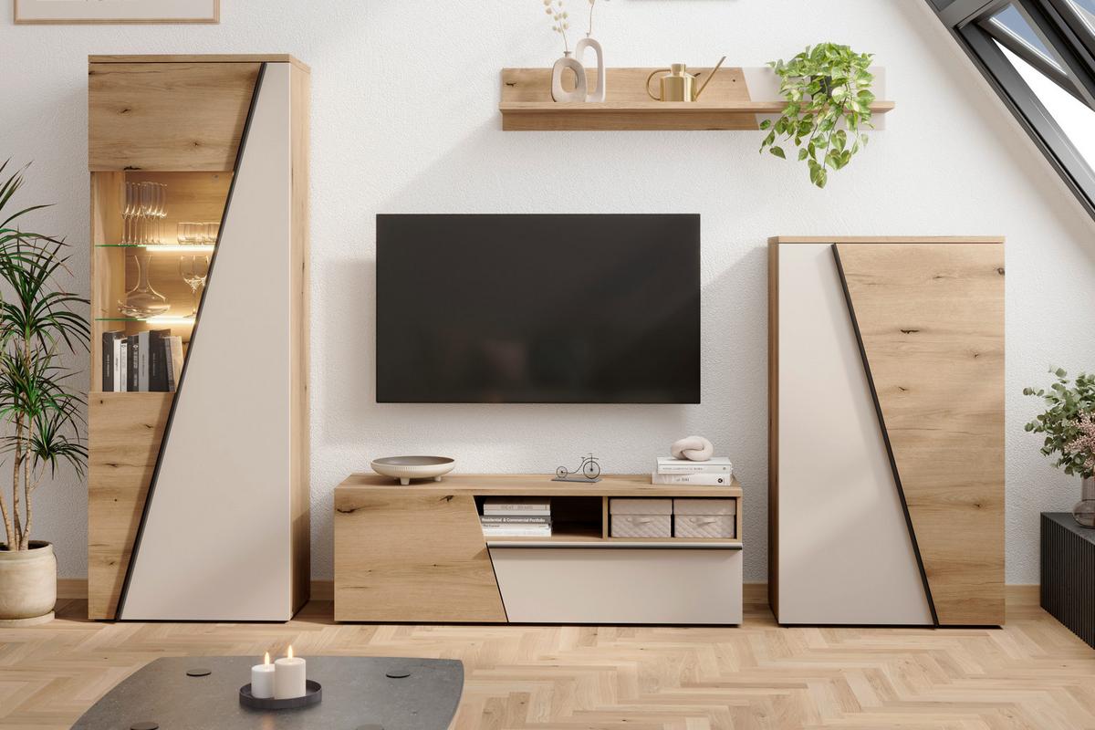 Highboard Venedig NEW Eichefarben/Kaschmir B: 77 cm - Kaschmir/Eichefarben, MODERN, Holzwerkstoff (77/134/37cm)