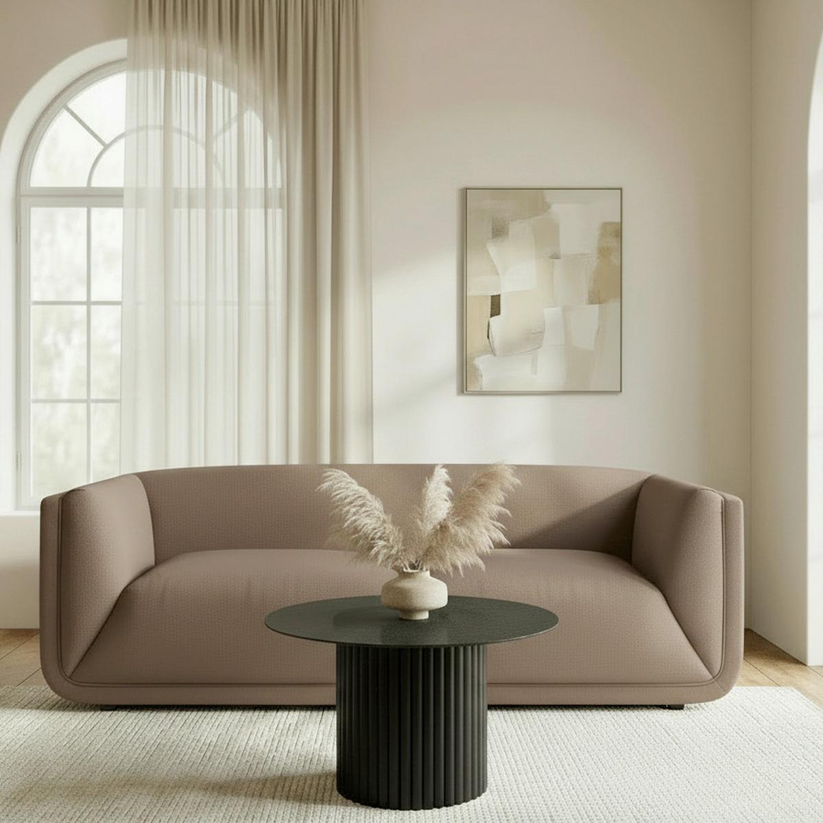 Pohovka HEVI, mokka zamat, max. 360 kg - čierna/prírodná farba, Modern, drevo/textil (197/73/86cm) - Bessagi Home