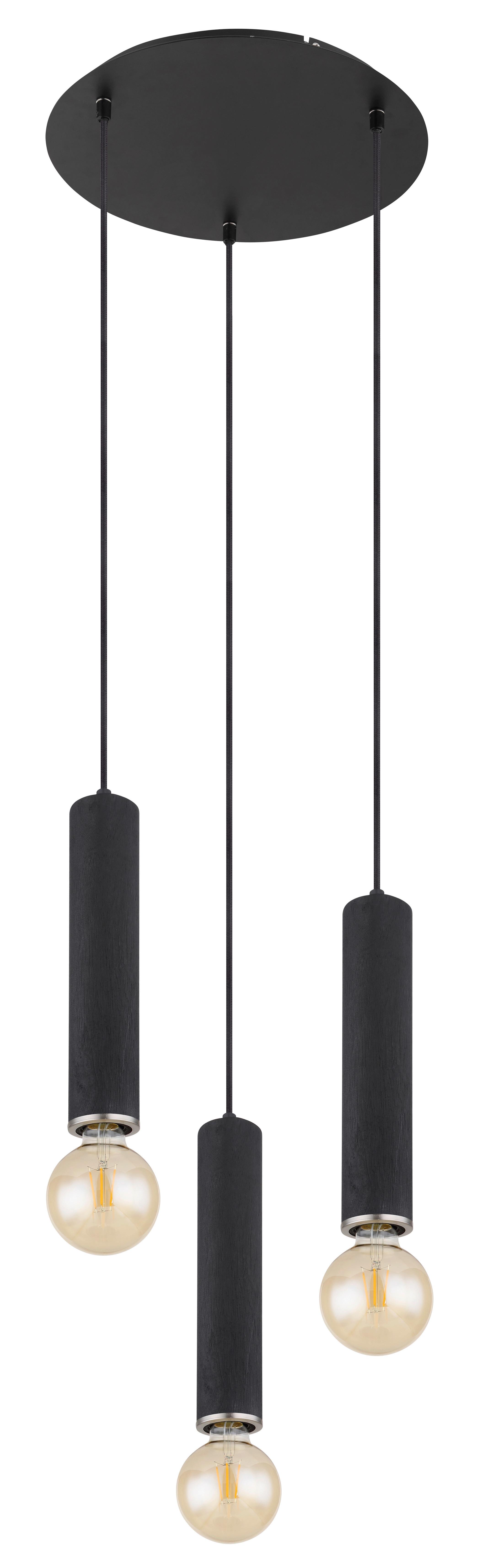 Hängeleuchte H: 160 cm 3-Flammig - Schwarz/Nickelfarben, Basics, Holz/Metall (35/160cm) - Globo