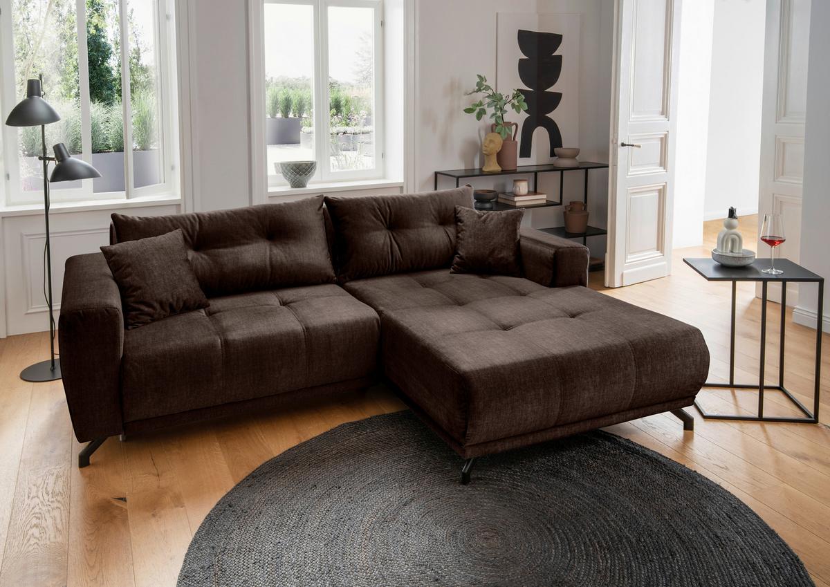 Ecksofa Restato Dunkelbraun S: 246x177 cm - Dunkelbraun/Schwarz, MODERN, Textil (246/177cm) - MID.YOU