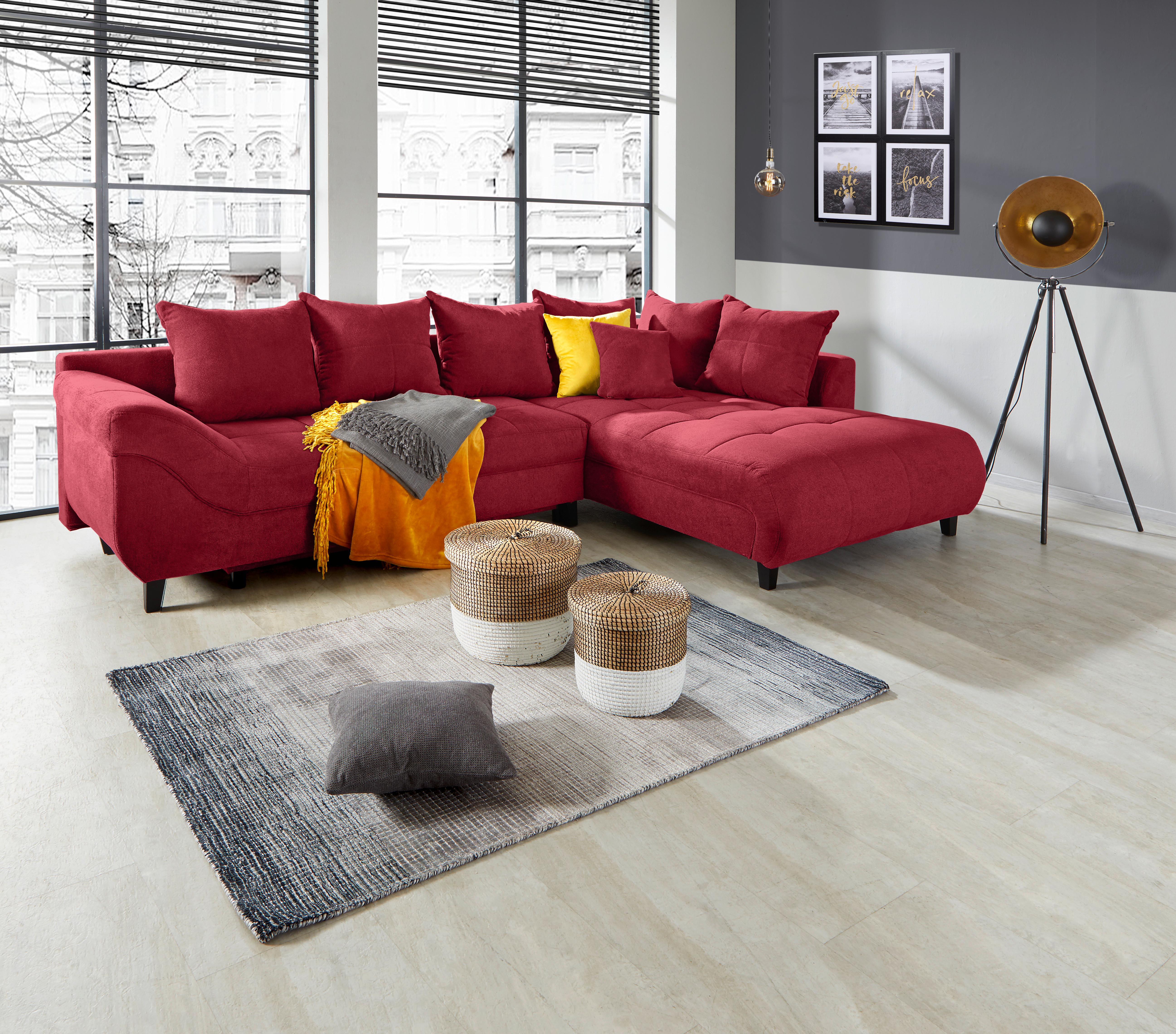 Ecksofa Mendoza - Rot/Schwarz, Design, Textil (309/197cm) - Ondega