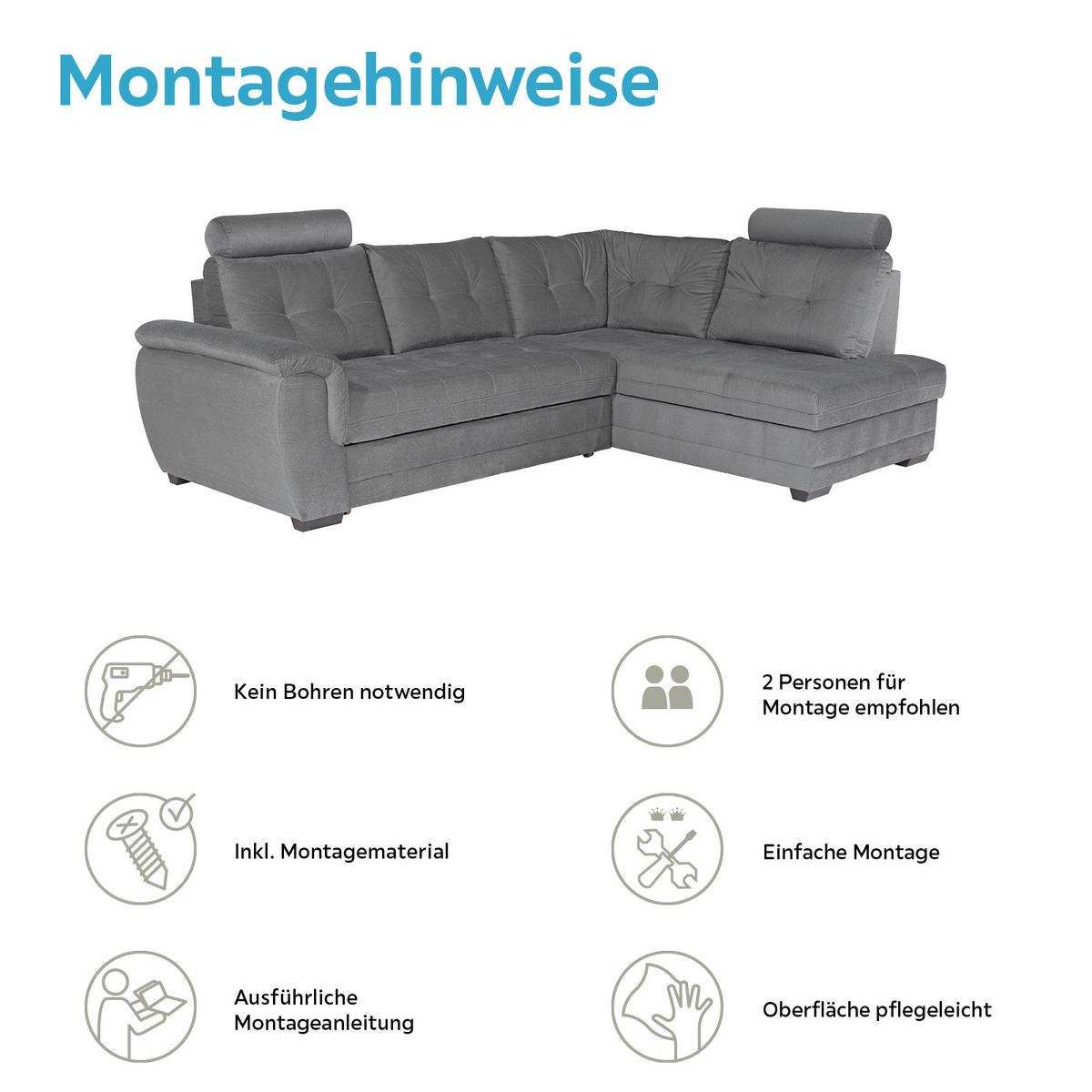 Ecksofa Mit Schlaffunktion + Bettkasten Falco, Webstoff - Dunkelgrau/Dunkelbraun, KONVENTIONELL, Textil (251/183cm) - Ondega
