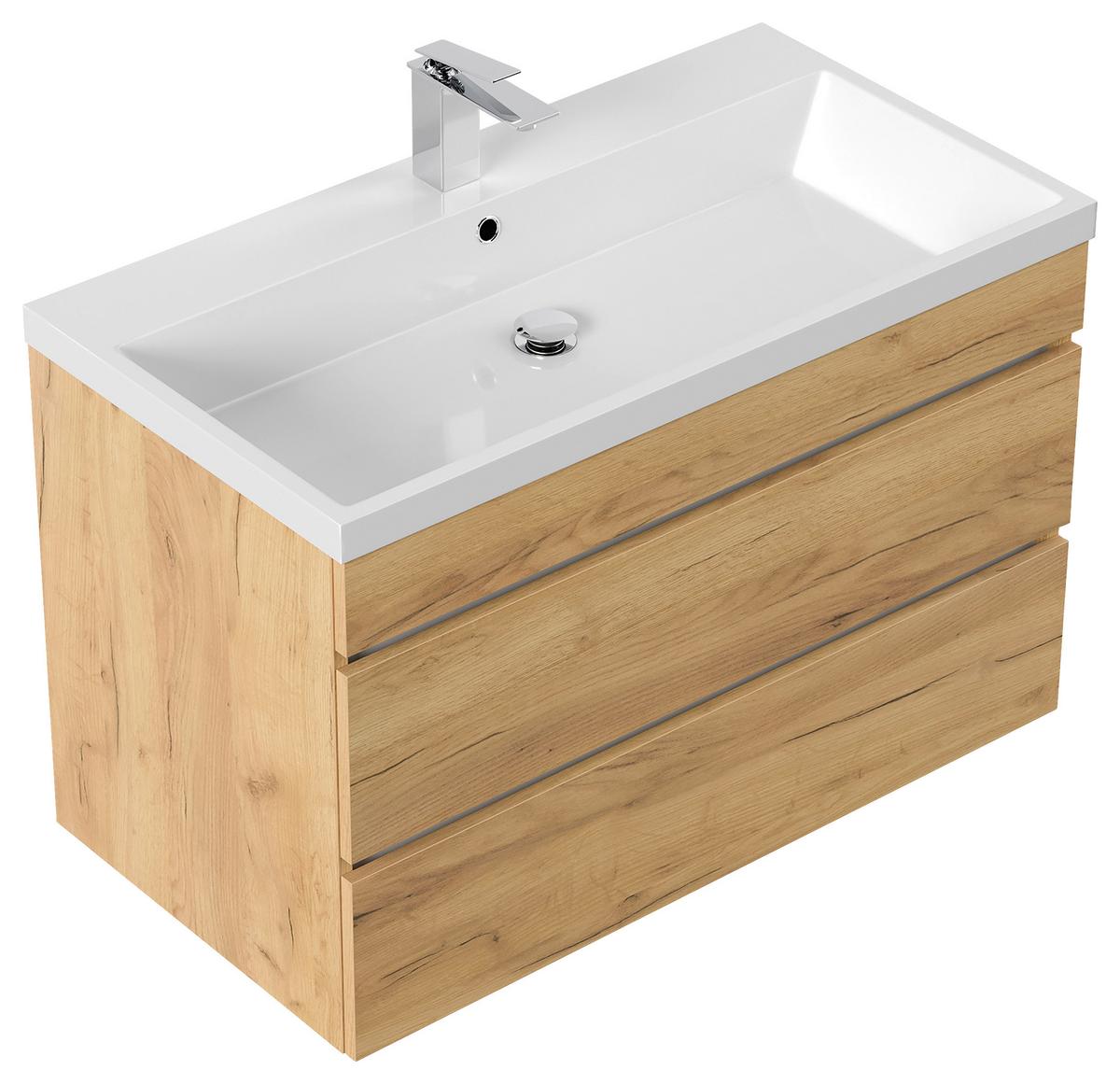 WASCHTISCHKOMBI Fellini Eichefarben B: 90cm - Eichefarben/Weiß, Basics, Holzwerkstoff/Stein (90cm) - MID.YOU