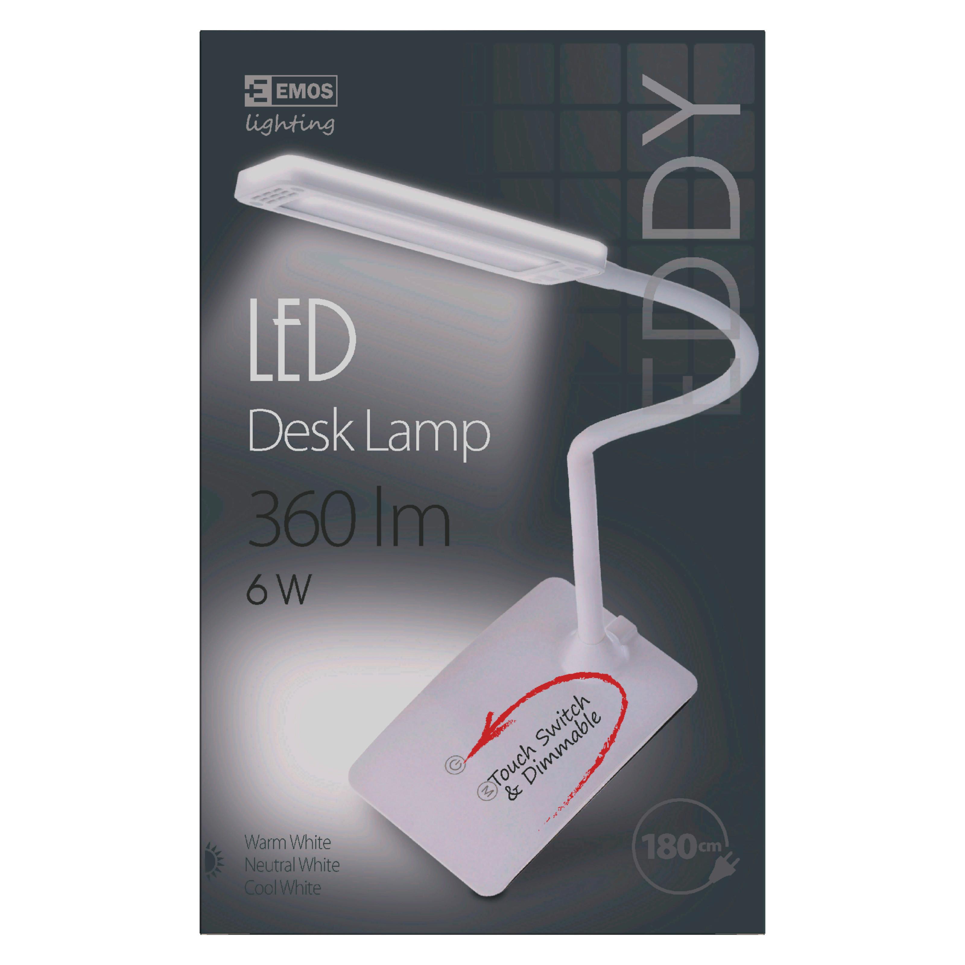 LED lampa na písací stôl Eddy V: 26cm, 6 Watt - biela, Basics, kov/plast (9.5/26/15.5cm)