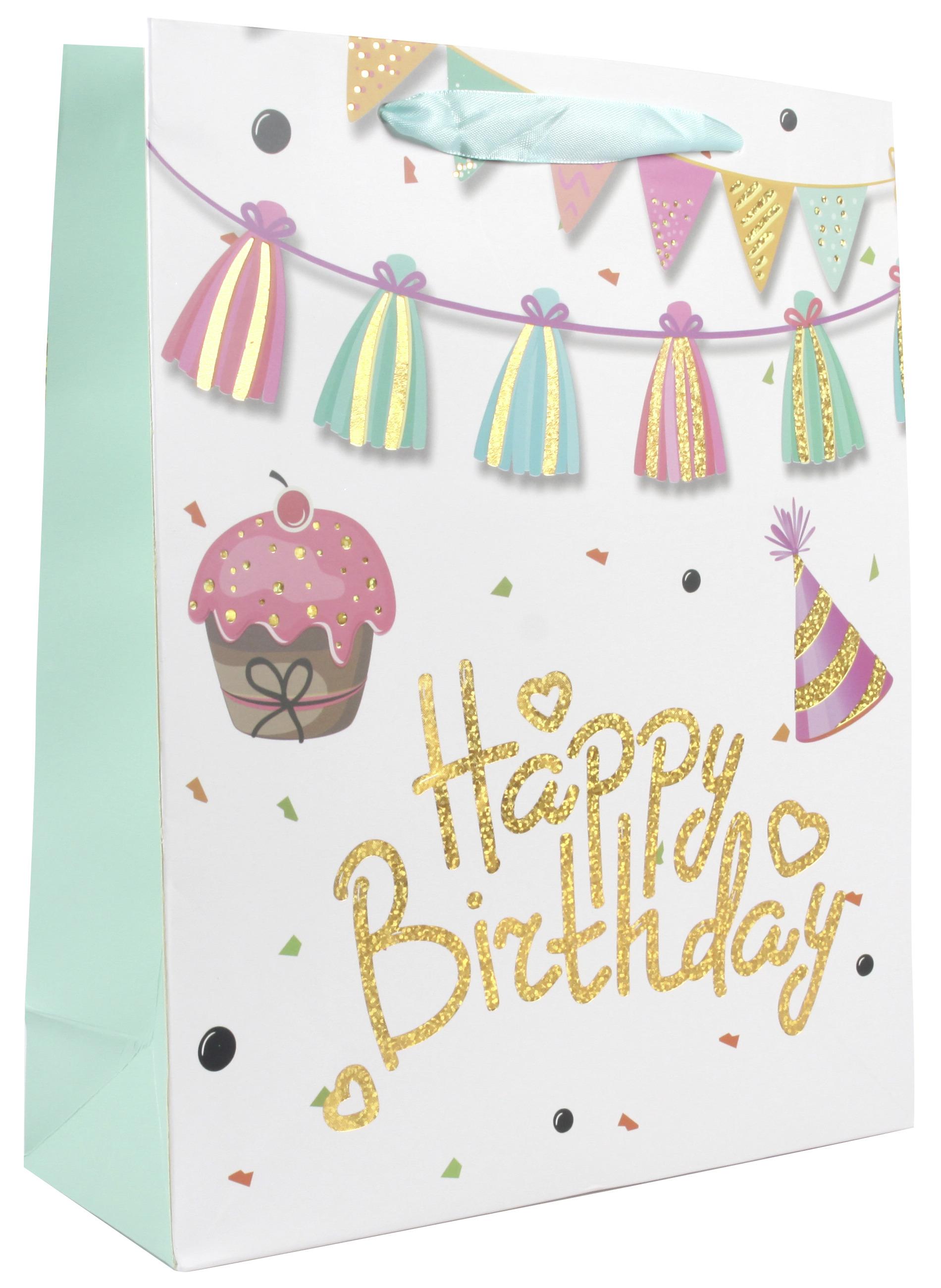 Geschenktasche Geburtstag Größe: XL - Türkis/Gelb, Basics, Karton/Papier (18/24/8cm)