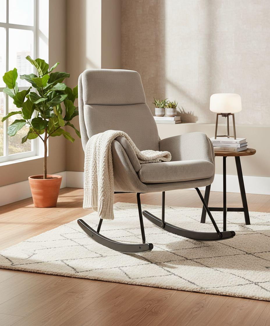 Schaukelsessel Nüv Hellgrau B: 70 cm - Hellgrau/Schwarz, Design, Holz/Textil (70/105/87cm) - Livetastic