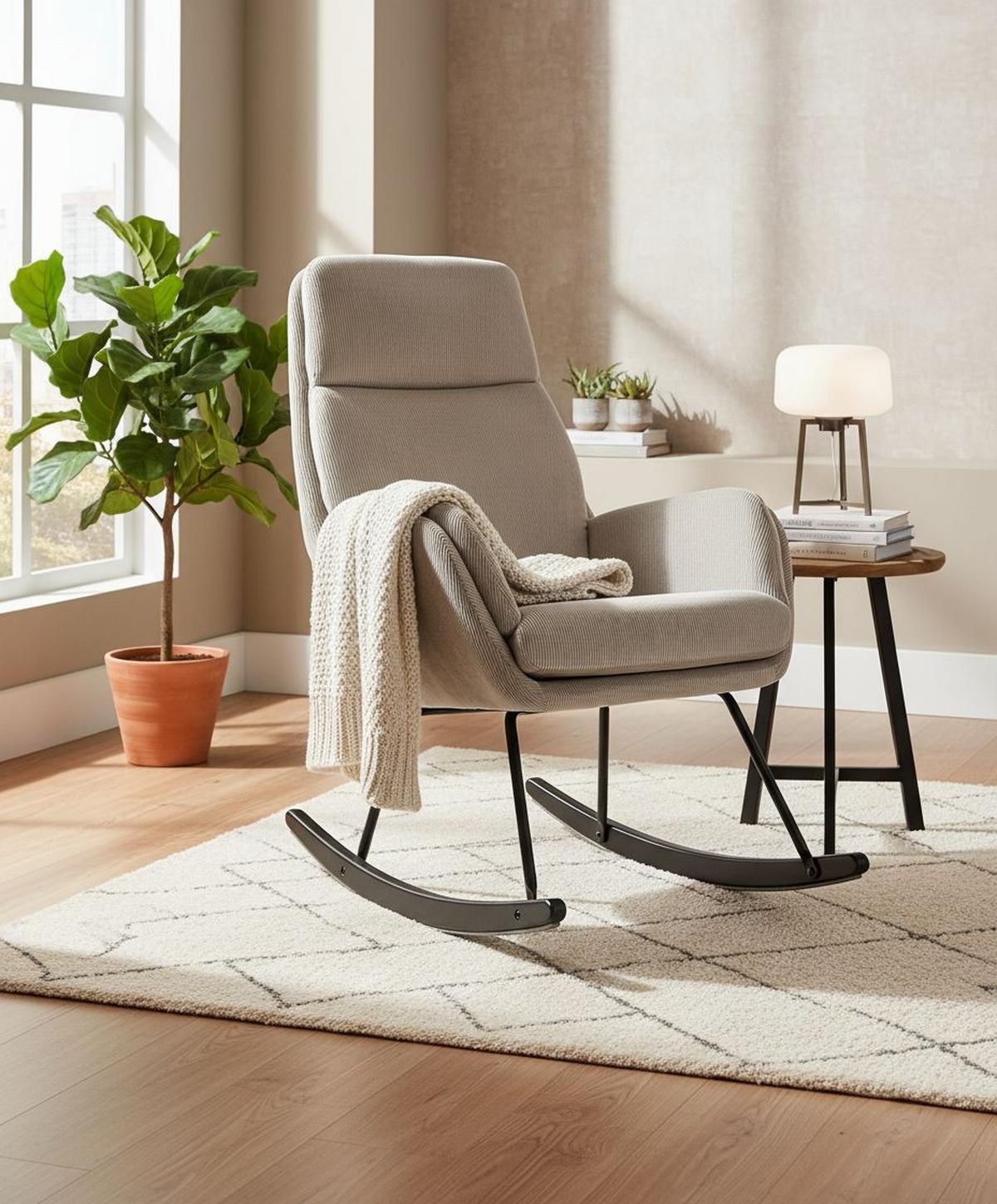 Schaukelsessel Nüv Hellgrau B: 70 cm - Hellgrau/Schwarz, Design, Holz/Textil (70/105/87cm) - Livetastic