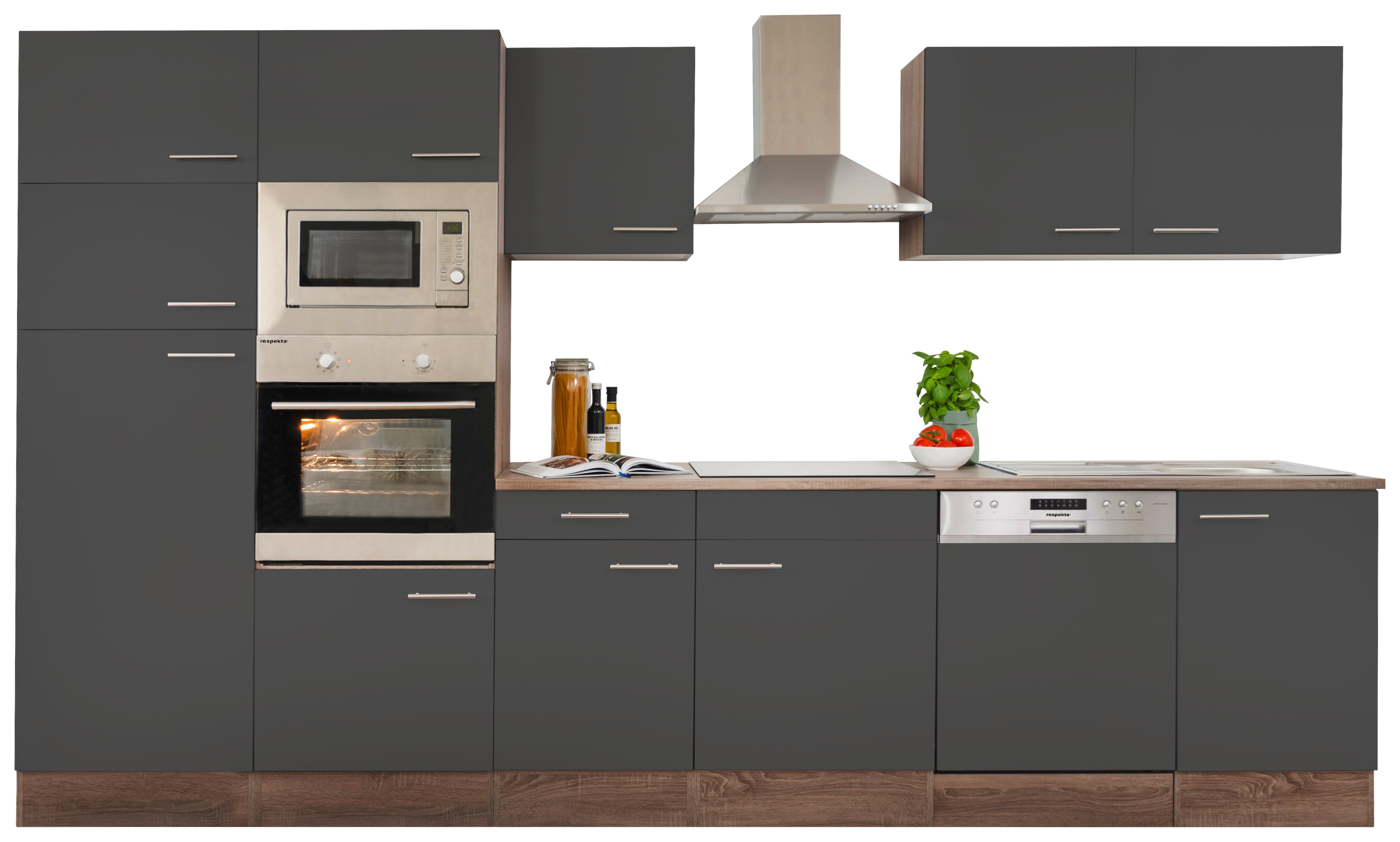 Küchenzeile ohne Geräte B: 340 cm Grau/Eiche Dekor - Eichefarben/Grau, Basics, Holzwerkstoff (340cm) - Respekta
