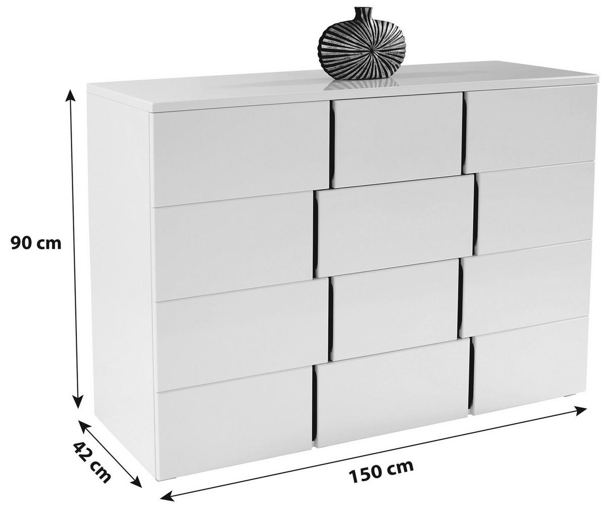 Kommode Grifflos B 150cm Split, Weiß/schwarz - Schwarz/Weiß, MODERN, Holzwerkstoff (150/90/42cm)