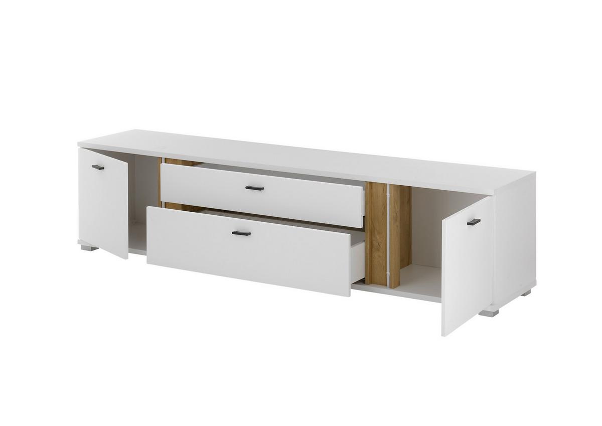 Lowboard Long Island Weiß/Eiche Wotan B: 200 cm - Silberfarben/Eiche Wotan, Design, Holzwerkstoff (200/45/42cm) - MID.YOU