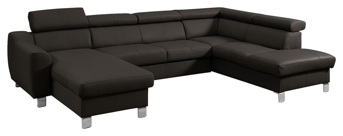Wohnlandschaft Aspen Dbraun U-Form: 175 Cm - Chromfarben/Dunkelbraun, Design, Leder/Textil (175/315/208cm) - Livetastic
