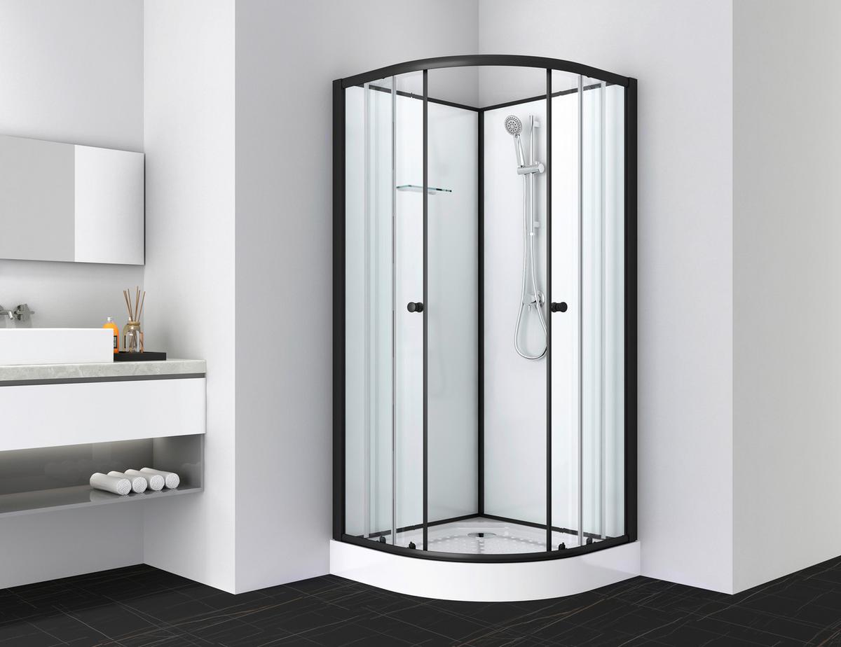 Duschkabine Bela 1 Komplett-Set Eckeinstieg - Schwarz, Basics, Glas (90/203/90cm)