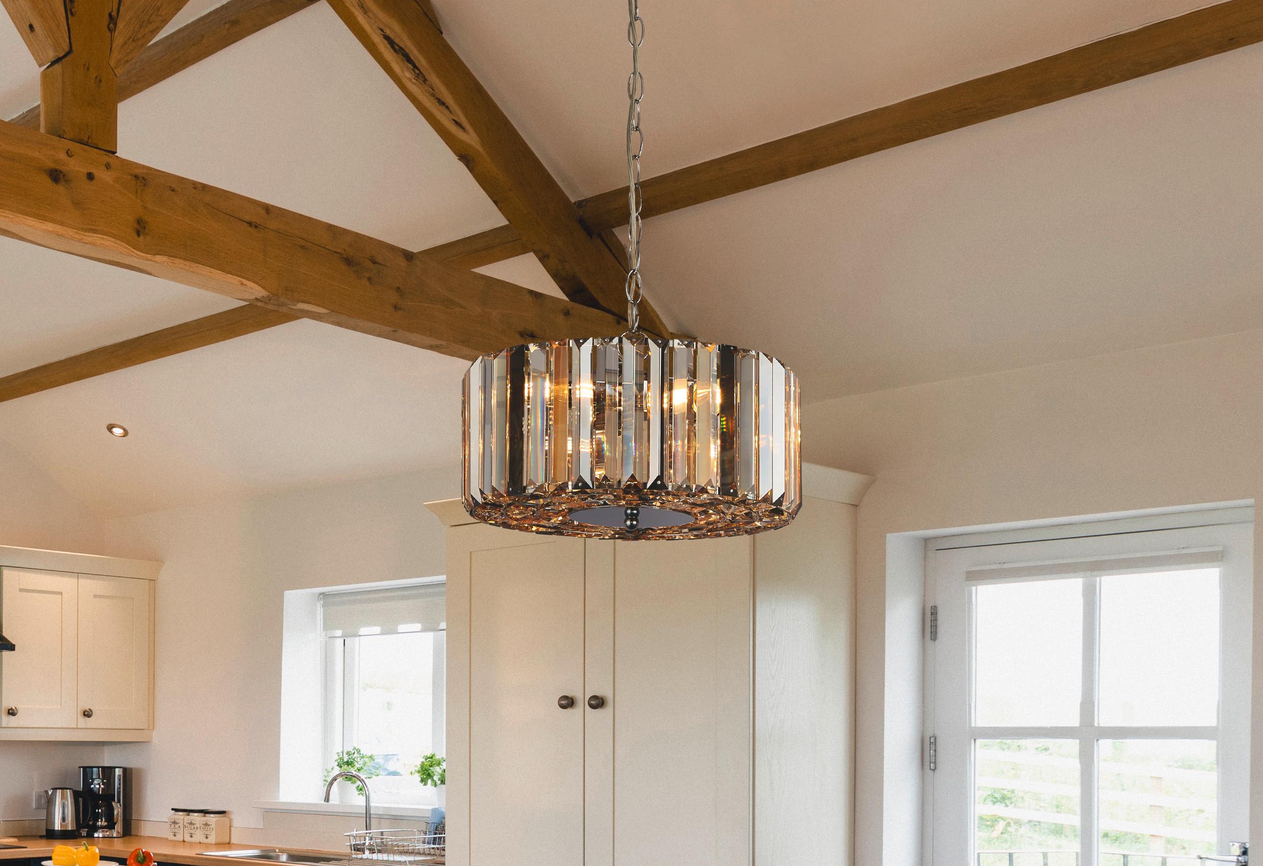 Hängeleuchte Chapeau H: 136 cm 3-Flammig - Chromfarben/Bernsteinfarben, KONVENTIONELL, Glas/Metall (35/136cm)