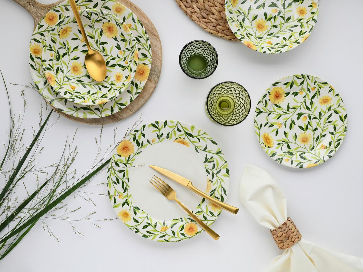 Tafelservice Amarilla 12--Teilig., Grün, Weiß - Weiß/Grün, Basics, Keramik - Creatable
