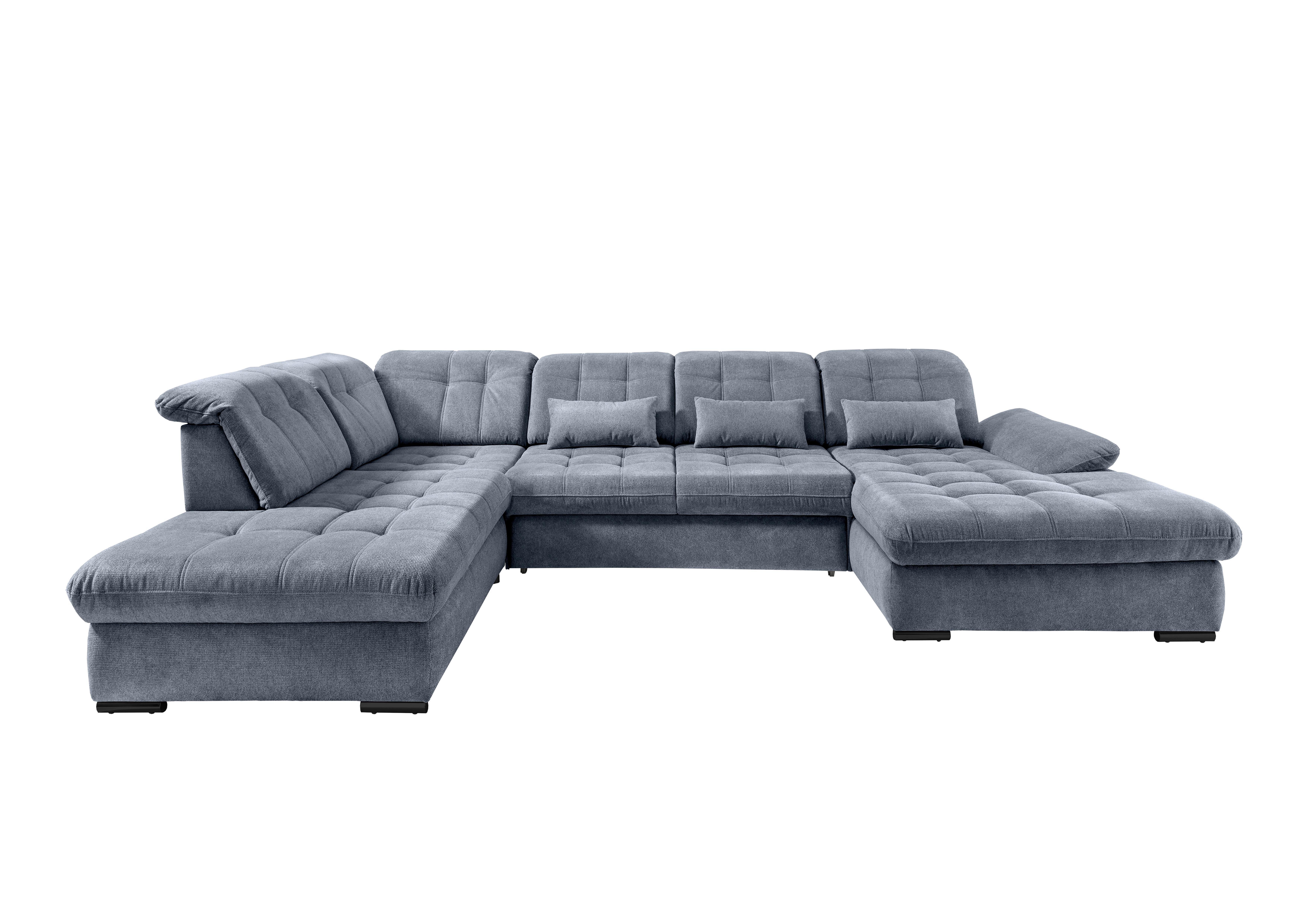 Wohnlandschaft mit Bettkasten Rigatti Hellblau B: 387 cm - Schwarz/Hellblau, MODERN, Textil (252/387/184cm) - Livetastic