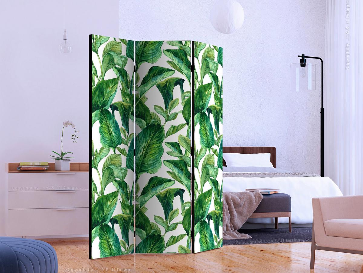 Paravent Grün Weiß B: 135 Cm - Weiß/Grün, Basics, Holz/Textil (135/172/3cm) - artgeist