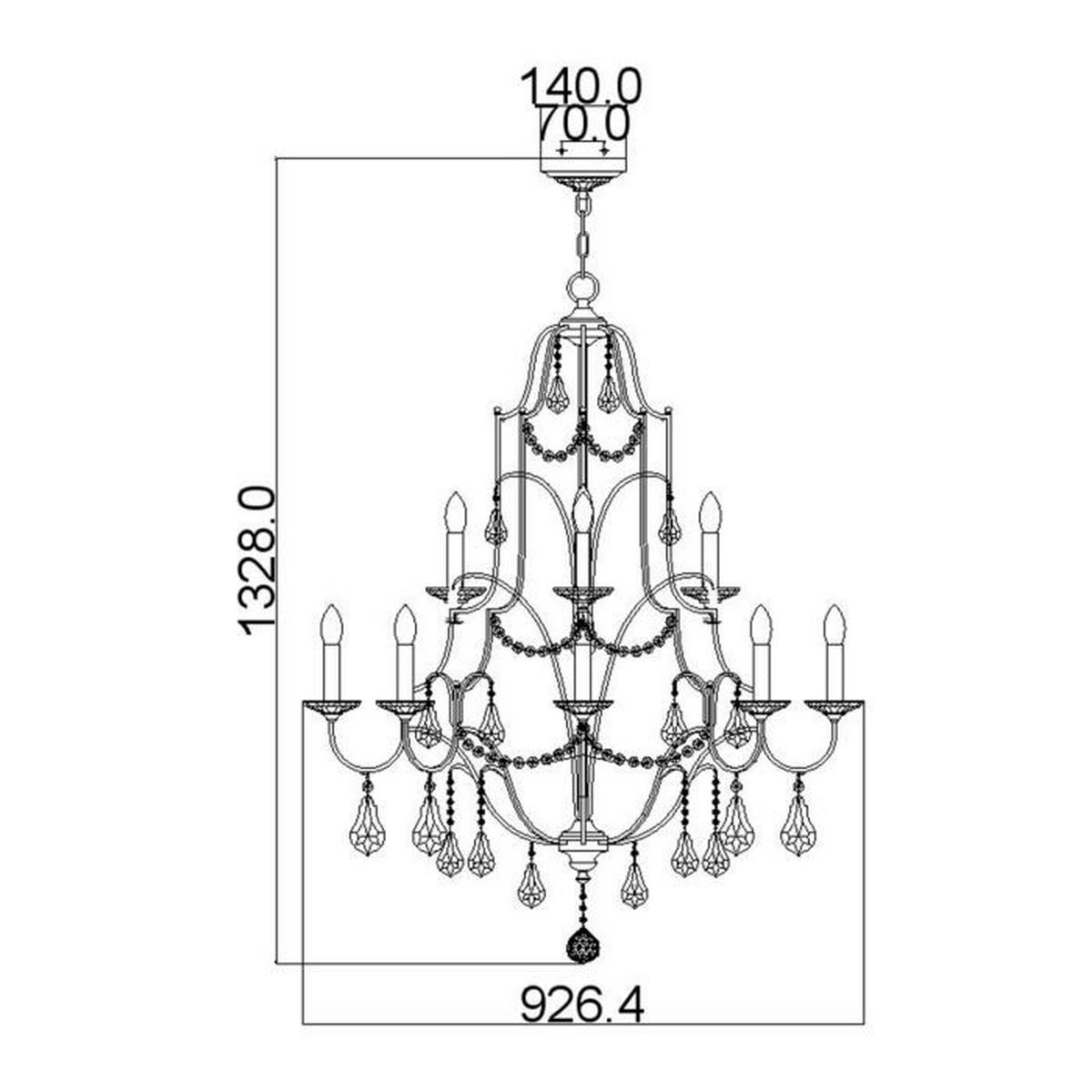 Kronleuchter Fe-Valentina H: 125,2 cm 12-flammig - Bronzefarben, Natur, Glas/Metall (92.6/125.2cm) - Elstead Lighting