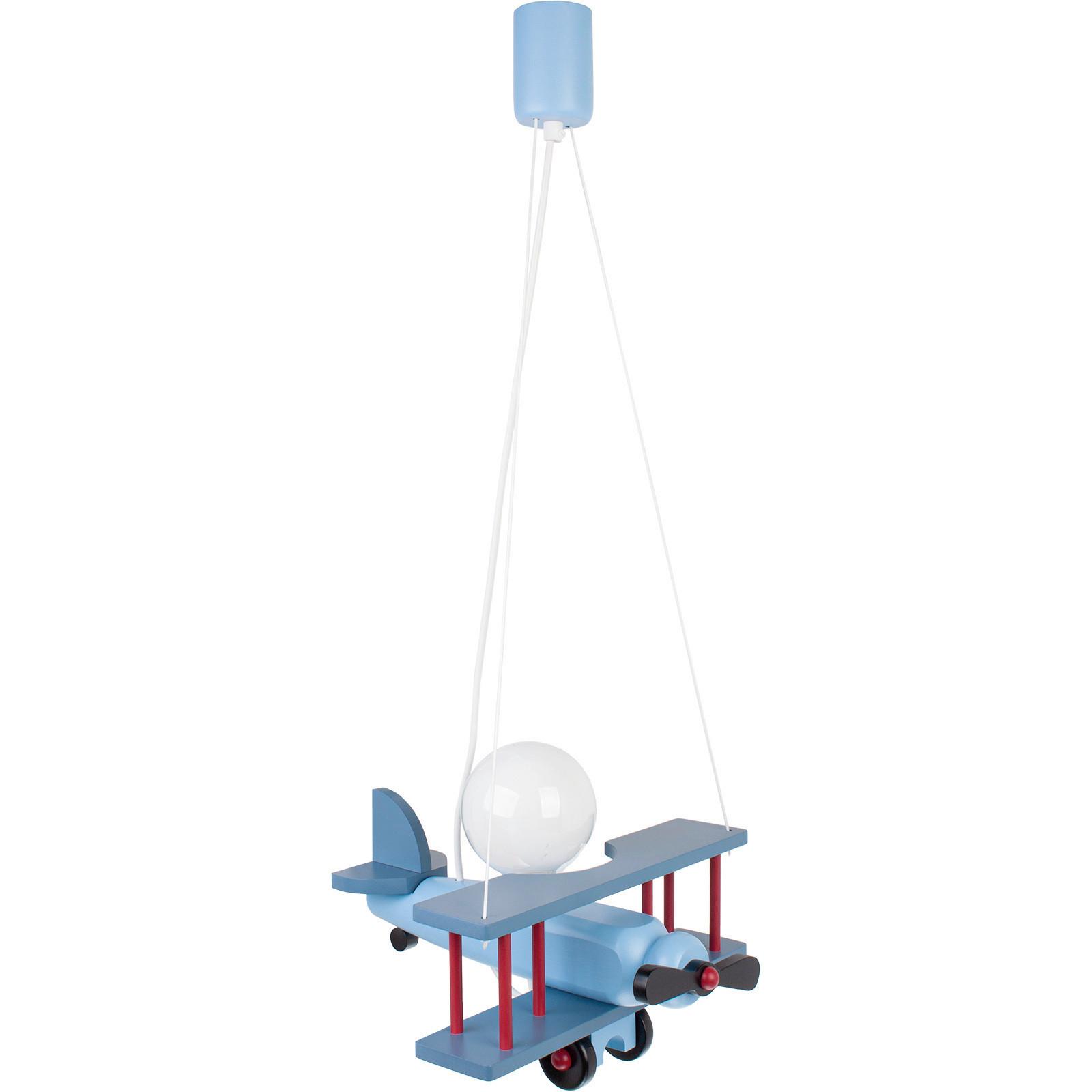 Kinderhängeleuchte Flugzeug H: 75 Cm 1-Flammig - Blau/Rot, KONVENTIONELL, Holz (29/31/75cm)