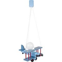 Kinderhängeleuchte Flugzeug H: 75 Cm 1-Flammig - Blau/Rot, KONVENTIONELL, Holz (29/31/75cm)