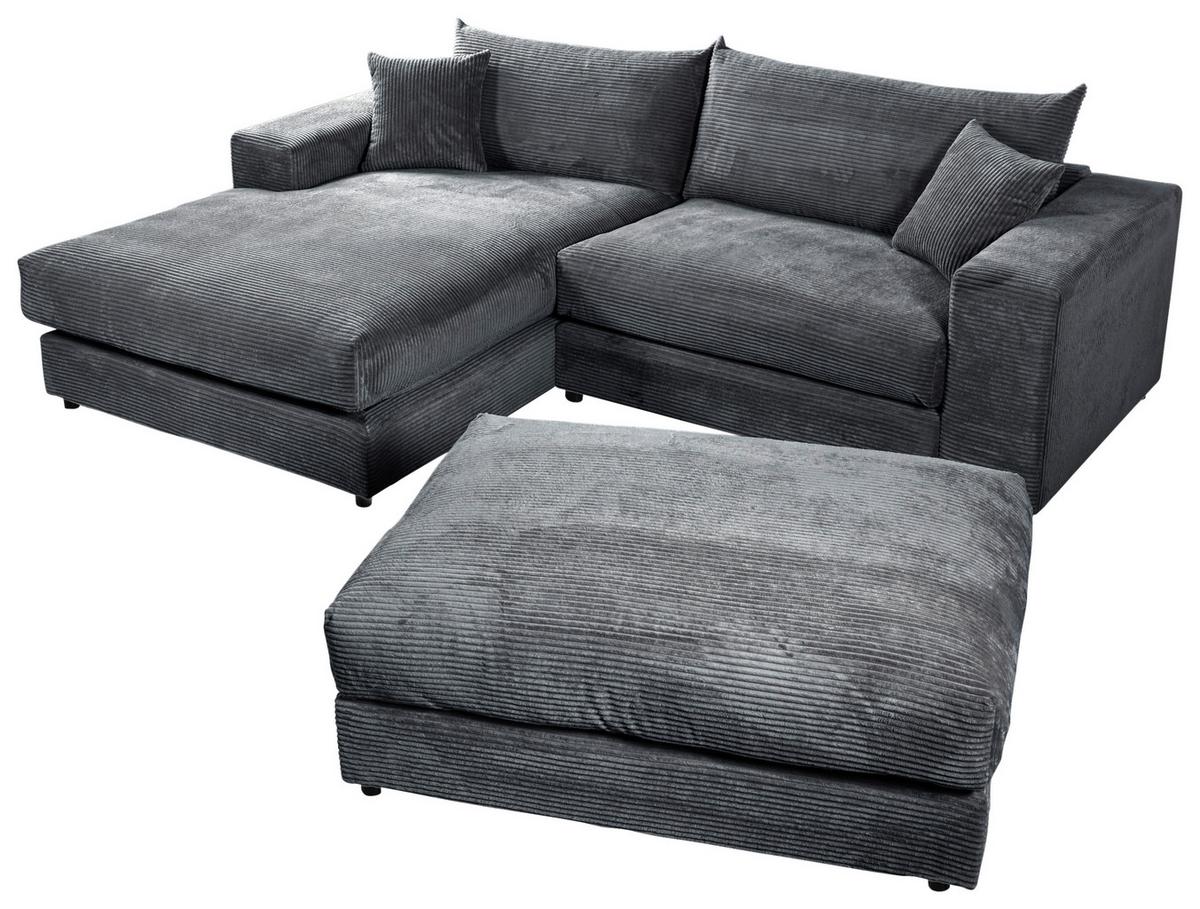 Ecksofa Funny S Links Mit Hocker, Dunkelgrau, B: 265 Cm - Dunkelgrau/Schwarz, Basics, Textil (180/265cm) - Livetastic