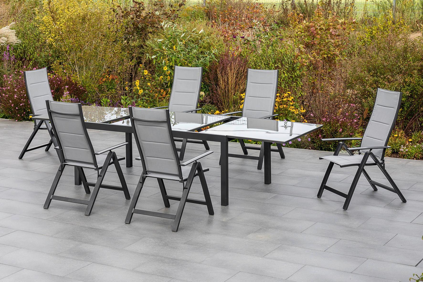Gartentisch ausziehbar Semi Metall/Glas L: 150-220 cm - Graphitfarben/Grau, KONVENTIONELL, Glas/Metall (150-220/90/75cm) - Gardenson