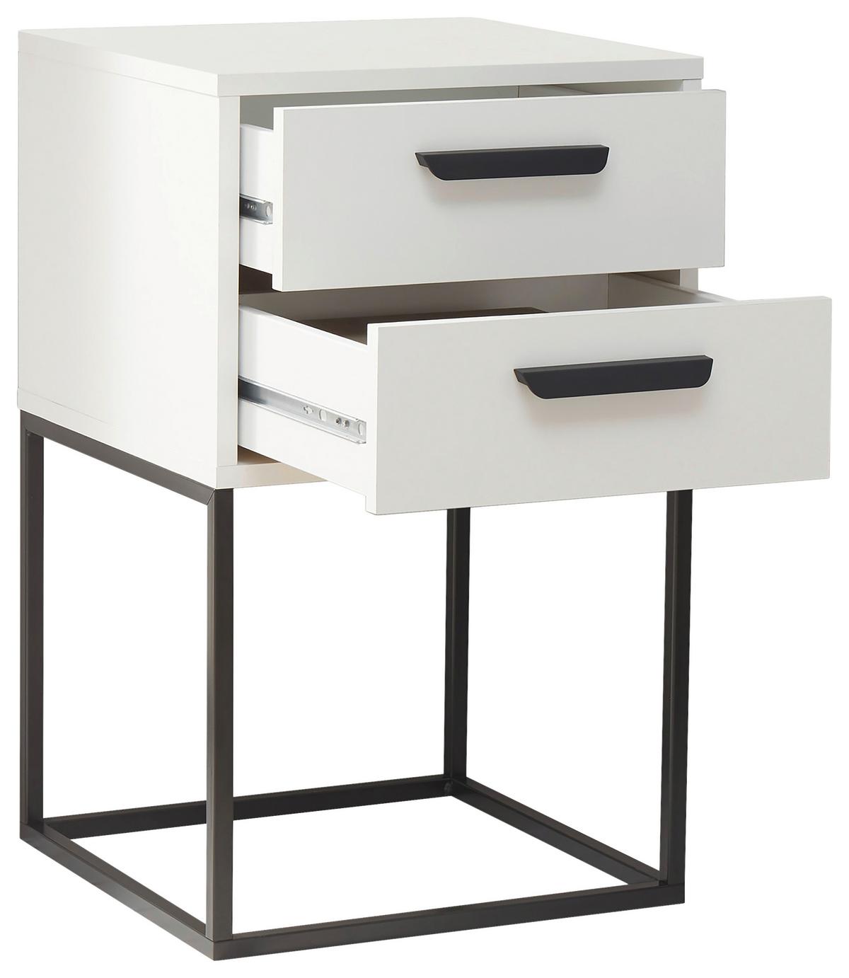 Noční stolek SUNA 2 zásuvky dekor bílá - bílá/černá, Moderní, kov/kompozitní dřevo (40/65/38,5cm)