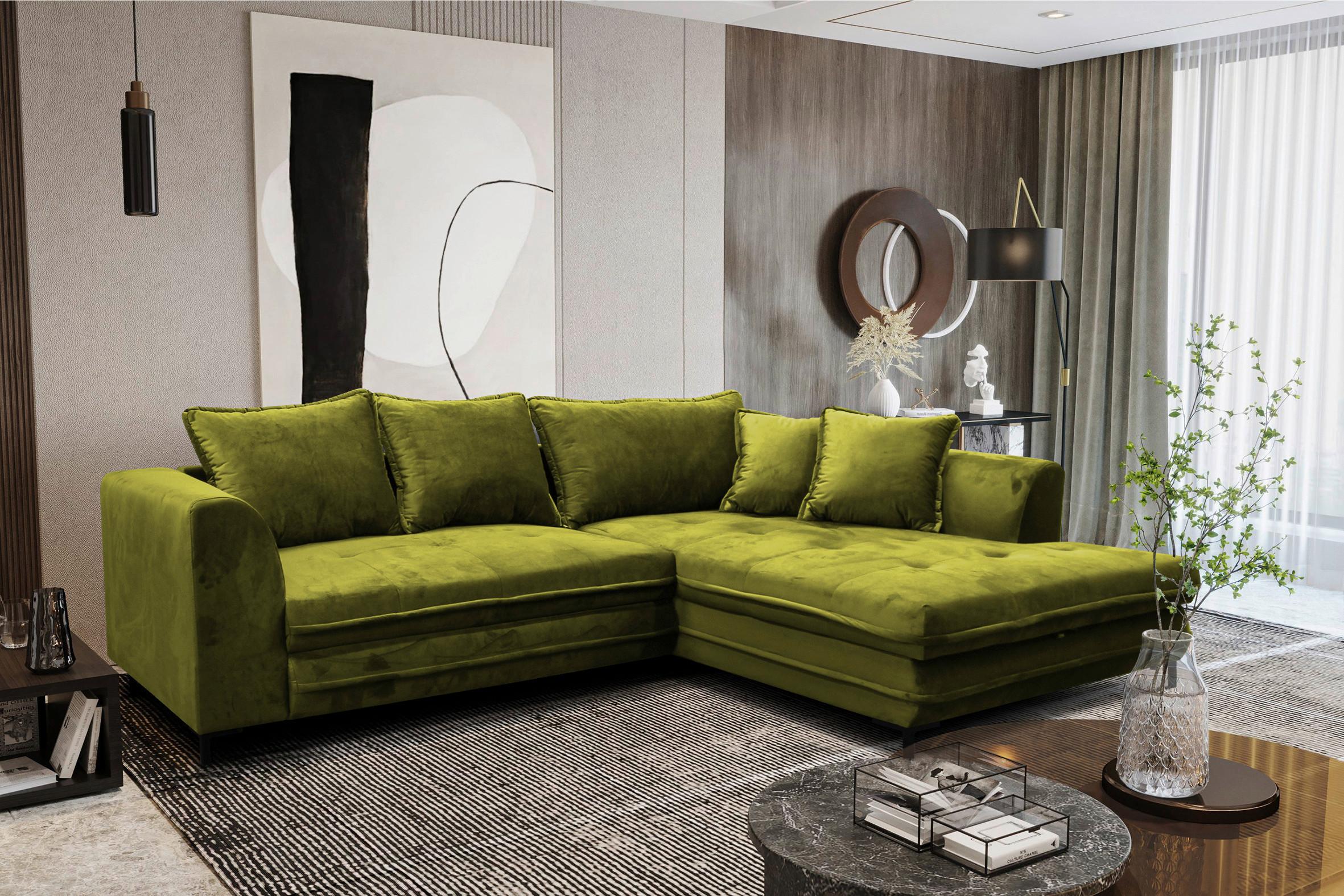 Eckschlafsofa Bello Hellgrün Schlaffunktion Ottomane Rechts - Schwarz/Hellgrün, Design, Textil (277/187cm) - Livetastic