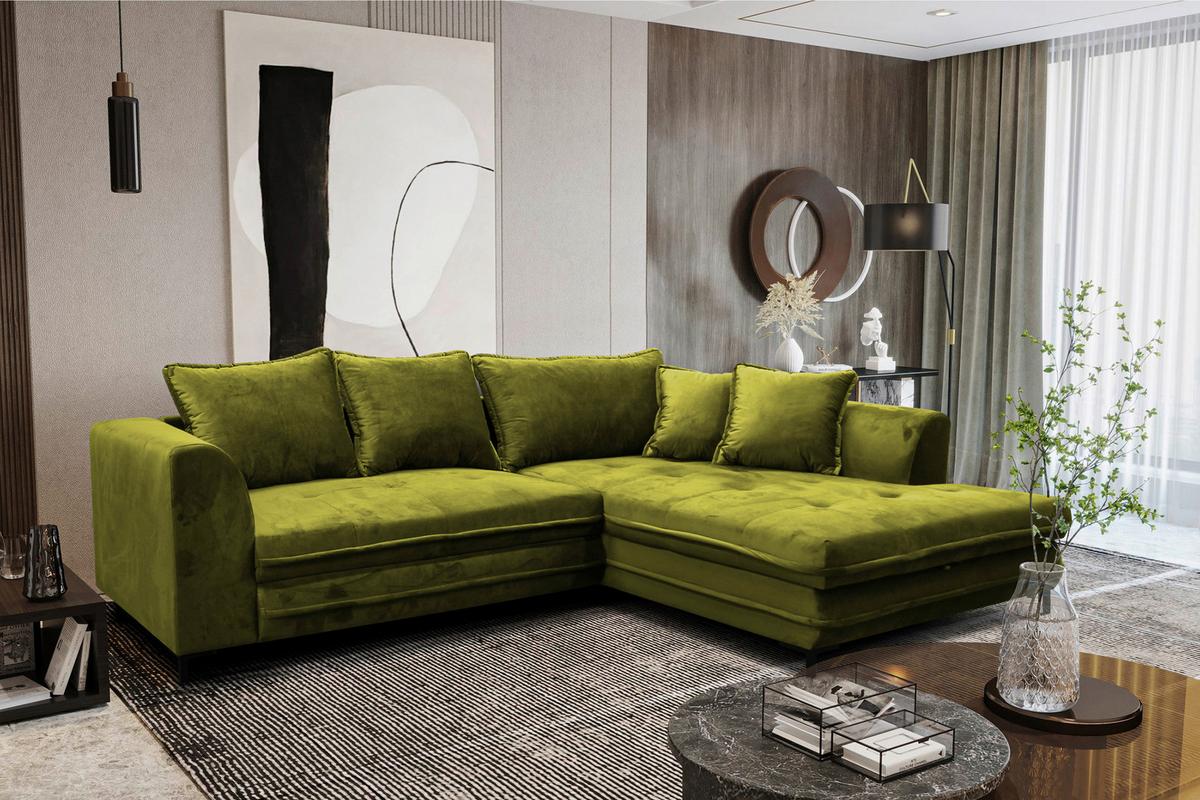Eckschlafsofa Bello Hellgrün Schlaffunktion Ottomane Rechts - Schwarz/Hellgrün, Design, Textil (277/187cm) - Livetastic