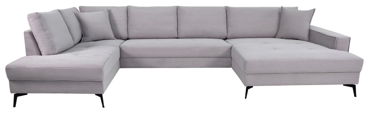 Wohnlandschaft Zero Grau U-Form 195x362x173cm - Hellgrau/Schwarz, Trend, Textil (195/362/173cm)