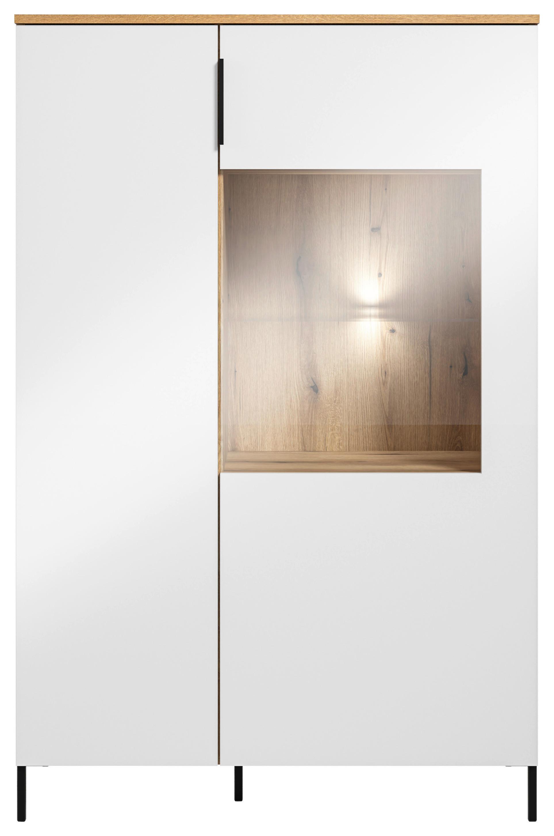 Highboard Austin 90 Cm Eichefarben/glasfront Weiß - Eichefarben/Schwarz, Trend, Glas/Holzwerkstoff (90/140/40cm)