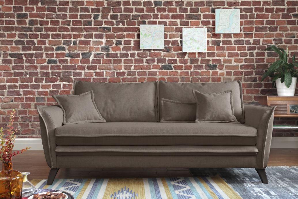 Dreisitzer-Sofa mit Kissen Charming Charlie, Webstoff - Hellbraun/Schwarz, Basics, Textil (180/85/90cm) - MID.YOU