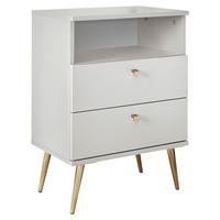 Nočný stolík LAILA biely - biela/mosadzná, Konventionell, kov/kompozitné drevo (50/70/34cm)