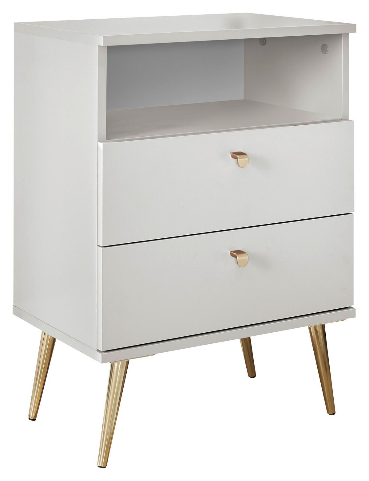 Nočný stolík LAILA biely - biela/mosadzná, Konventionell, kov/kompozitné drevo (50/70/34cm)