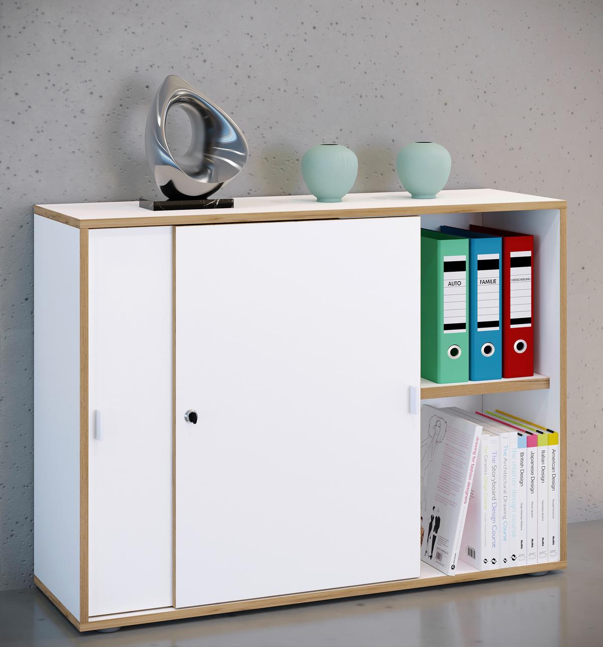 Aktenschrank Salia Weiß, Honigeiche B: 100 Cm - Honigeiche/Weiß, Design, Holzwerkstoff (100/74/33cm) - MID.YOU
