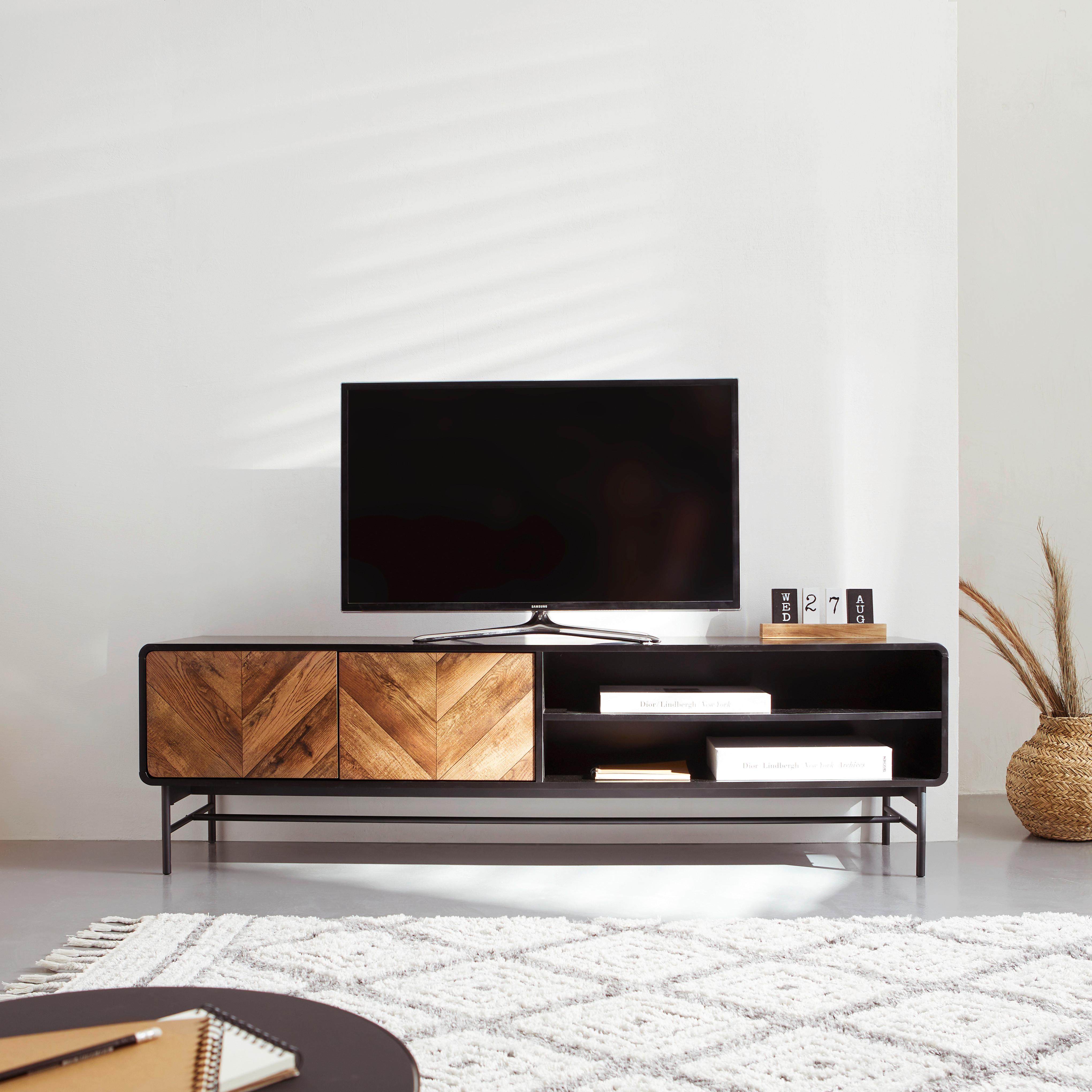 Tv Komoda Sandy - farby dubu/čierna, Moderný, kov/kompozitné drevo (180/52/40cm) - MID.YOU
