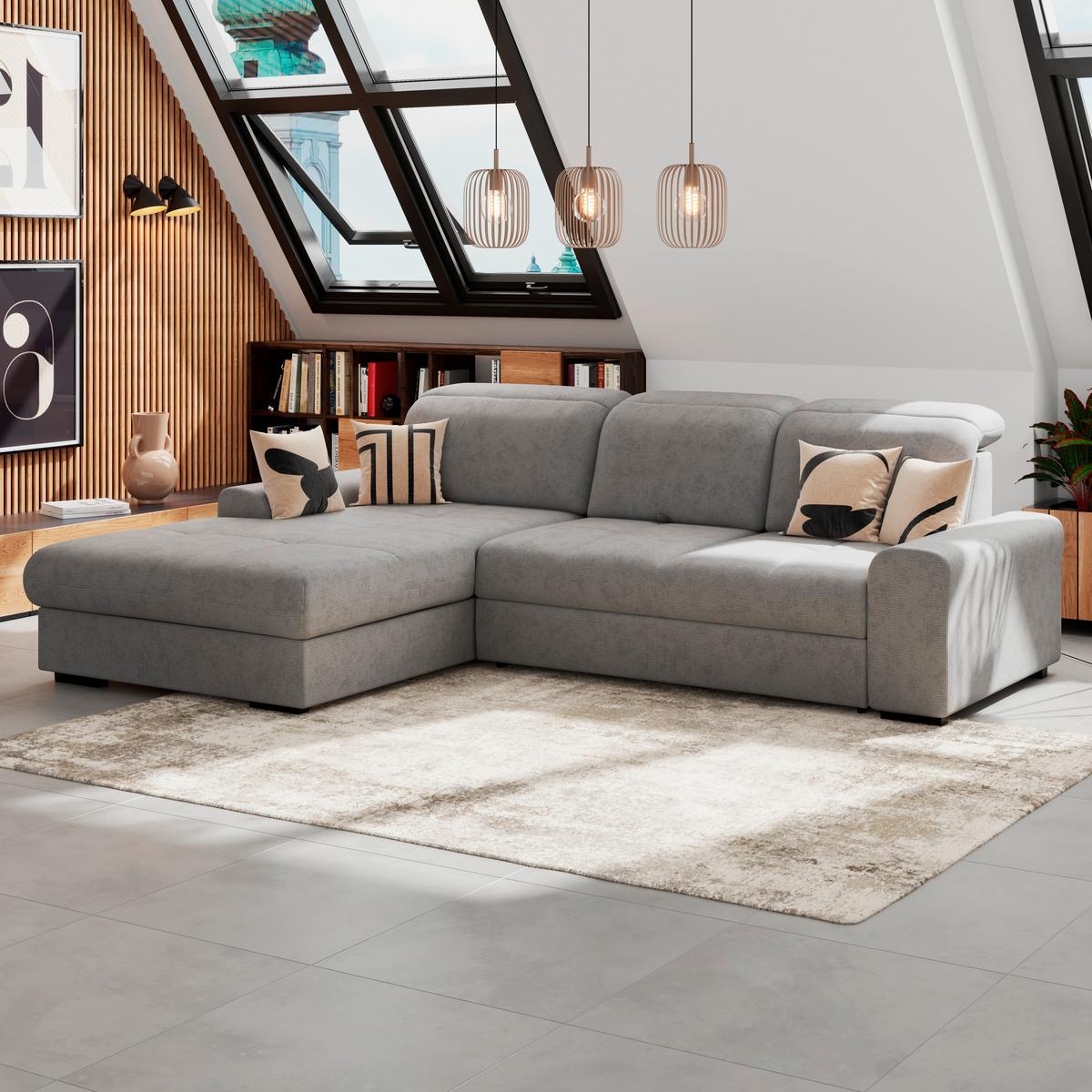 Ecksofa mit Bettfunktion Malaga new Chenille Grau - Schwarz/Grau, KONVENTIONELL, Textil (203/286cm) - Ondega