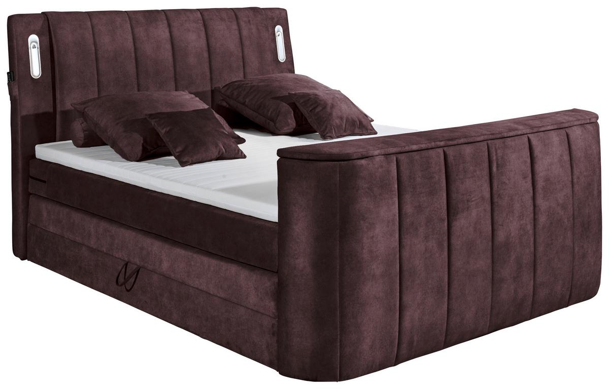 Boxspringbett Mit Topper 180x200 Cm Dallas - Aubergine, MODERN, Holzwerkstoff/Textil (180/200cm) - MID.YOU