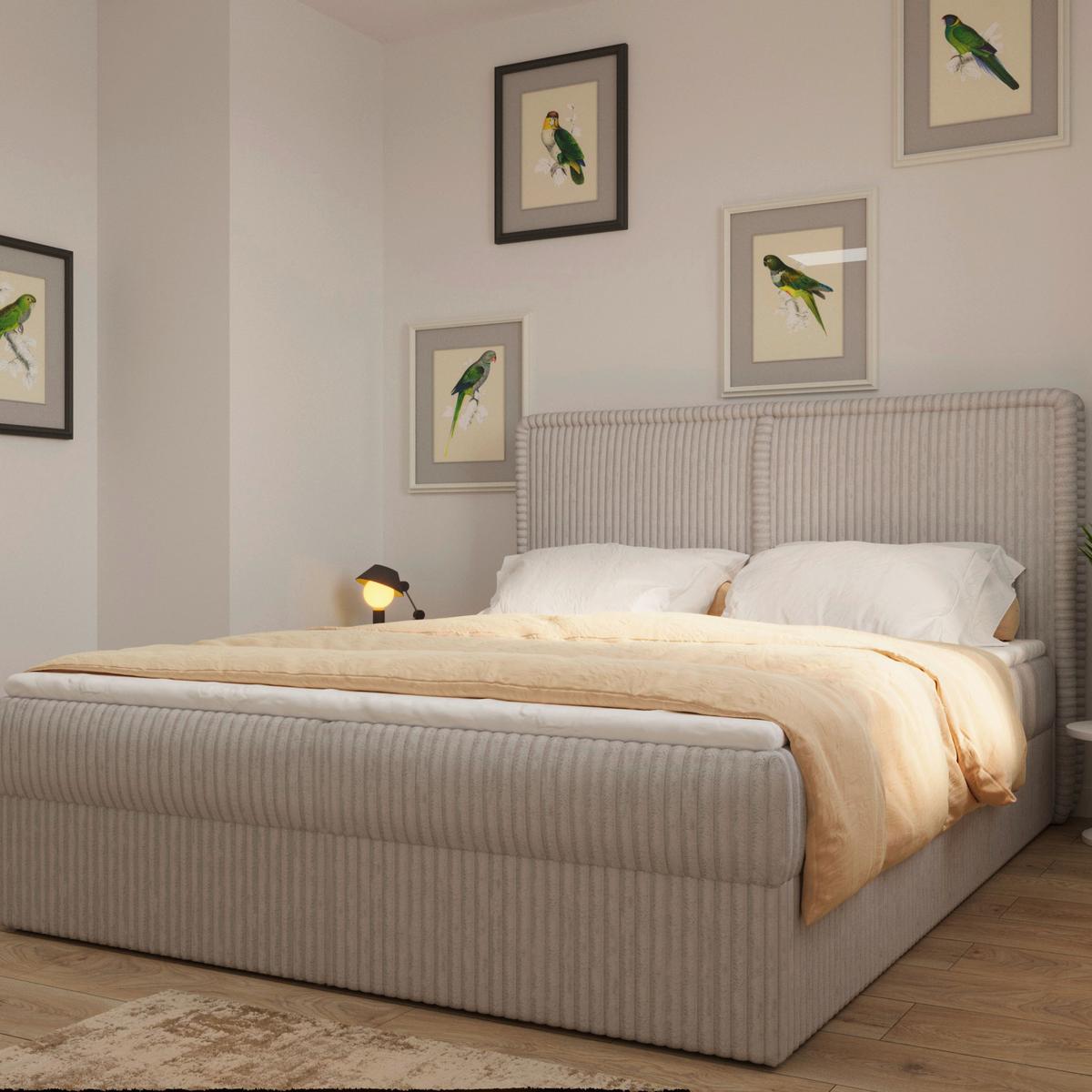 Boxbett Barcelona Lf: 180x200 Beigebraun - Beigebraun/Schwarz, MODERN, Holz/Kunststoff (180/200cm) - MID.YOU