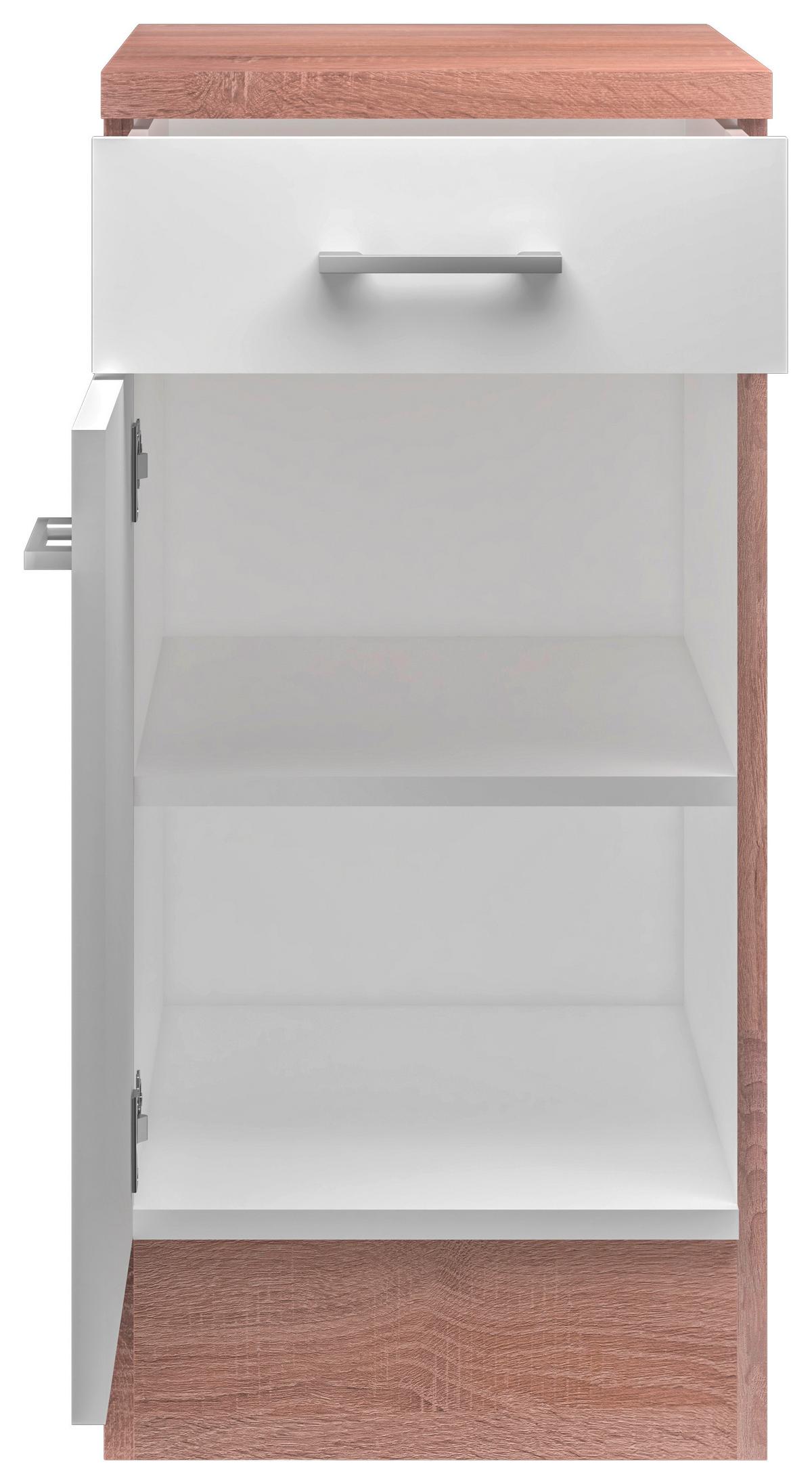 Küchenunterschrank Samoa B: 40 cm Weiß/Eiche Dekor mit Lade - Weiß/Sonoma Eiche, KONVENTIONELL, Holzwerkstoff (40/85/57cm)