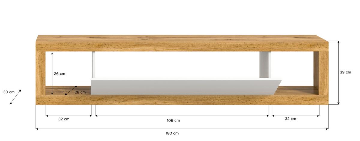Lowboard Tango Weiß/eiche Dekor B:180cm - Eiche Wotan/Weiß, Design, Holzwerkstoff (180/39/30cm) - MID.YOU