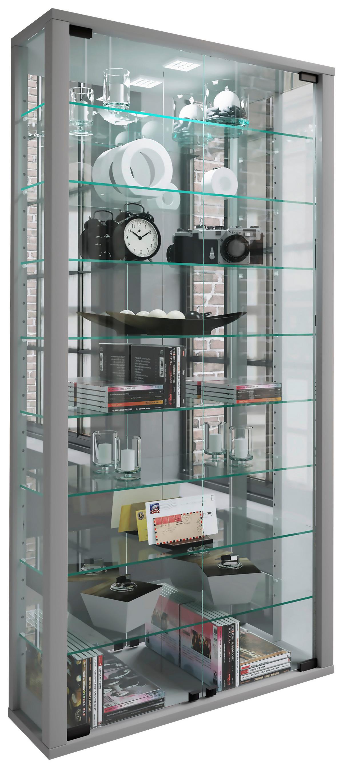 Hängevitrine Vitrosa Silberfarben B: 59 Cm - Silberfarben/Schwarz, MODERN, Glas/Holzwerkstoff (59/114,3/18cm) - MID.YOU