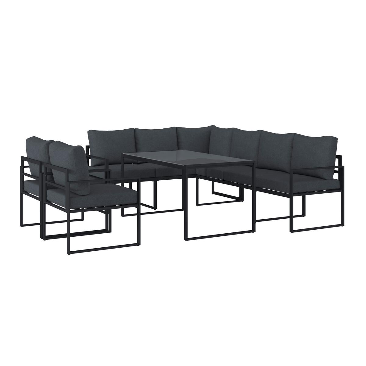 Loungegarnitur 4-tlg Bologna Metall/textil/glas Mit Kissen - Anthrazit/Grau, MODERN, Glas/Textil - Beldano