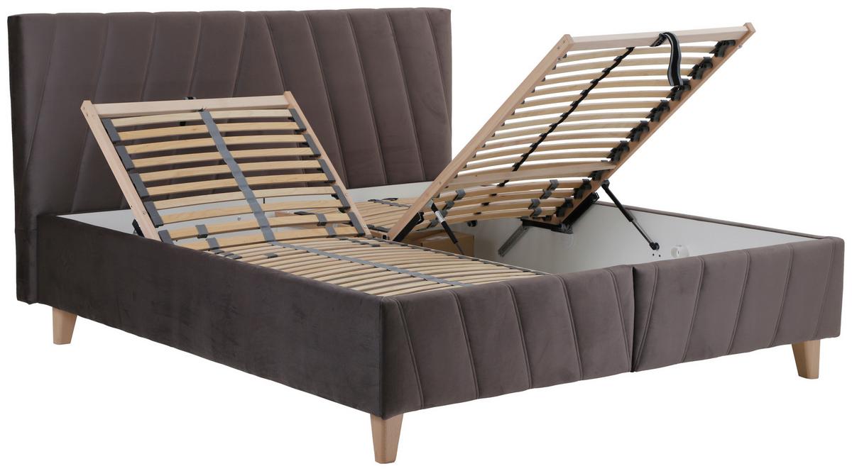 Čalouněná postel NORA,160x200,hnědá - přírodní barvy/hnědá, Moderní, dřevo/textil (160/200cm)