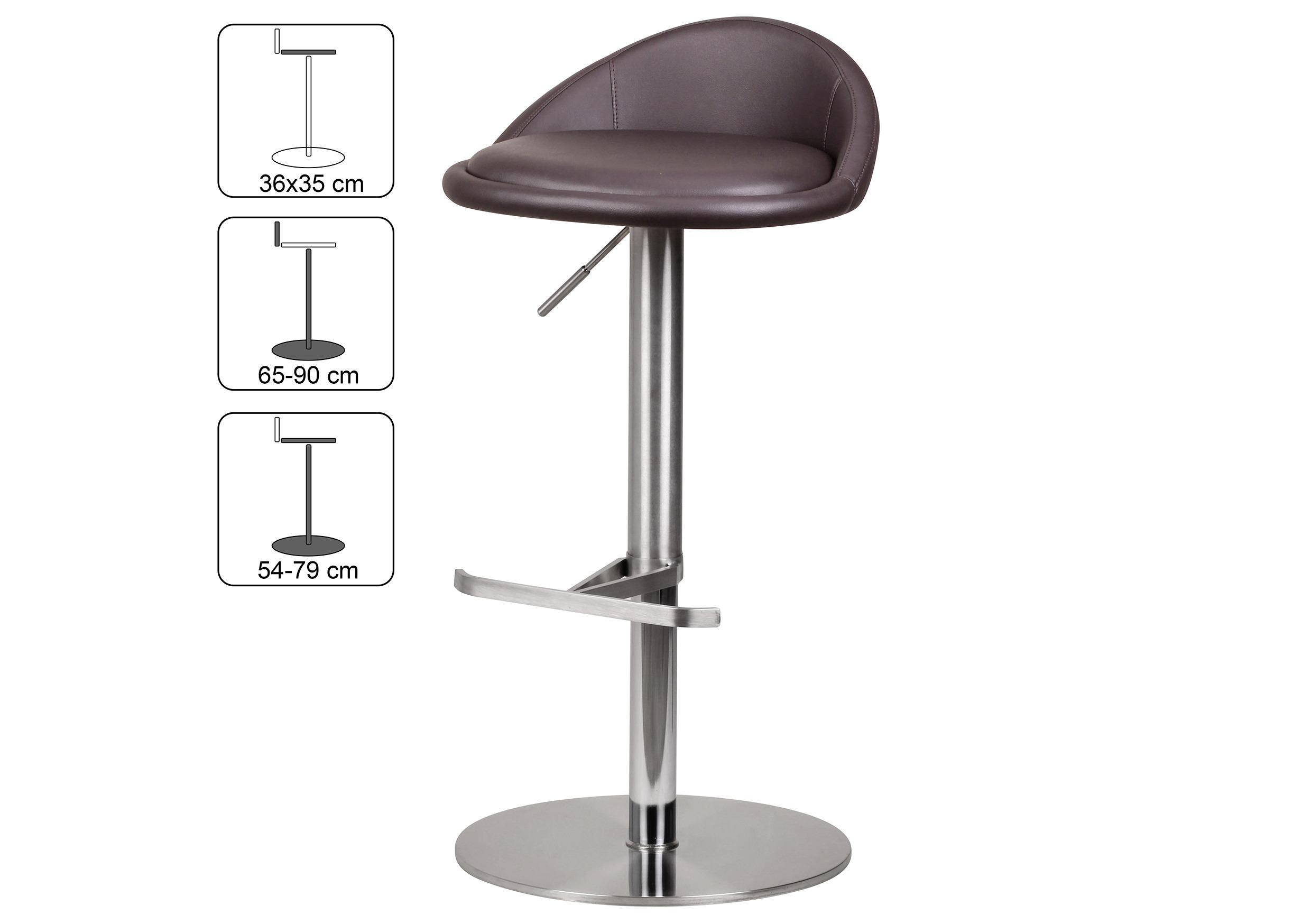 Barhocker höhenverstellbar Mit Lehne Lederlook Braun - Silberfarben/Braun, MODERN, Textil/Metall (43/54-79/43cm) - MID.YOU