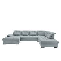 Wohnlandschaft mit Bettkasten Rigatti Hellblau B: 387 cm - Schwarz/Hellblau, MODERN, Textil (184/387/252cm) - Livetastic